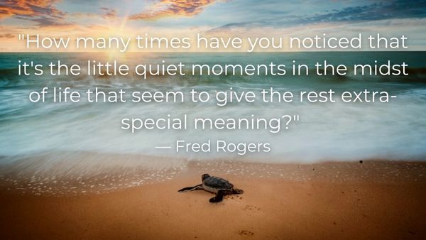 116.	“How many times have you noticed that it’s the little quiet moments in the midst of life that seem to give the rest extra-special meaning?” — Fred Rogers