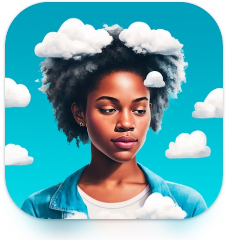 OCD.app Logo - A pensive black woman with a cloudy sky