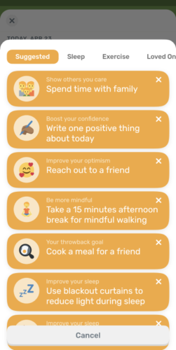 Finch App Screenshot of Suggested Goals